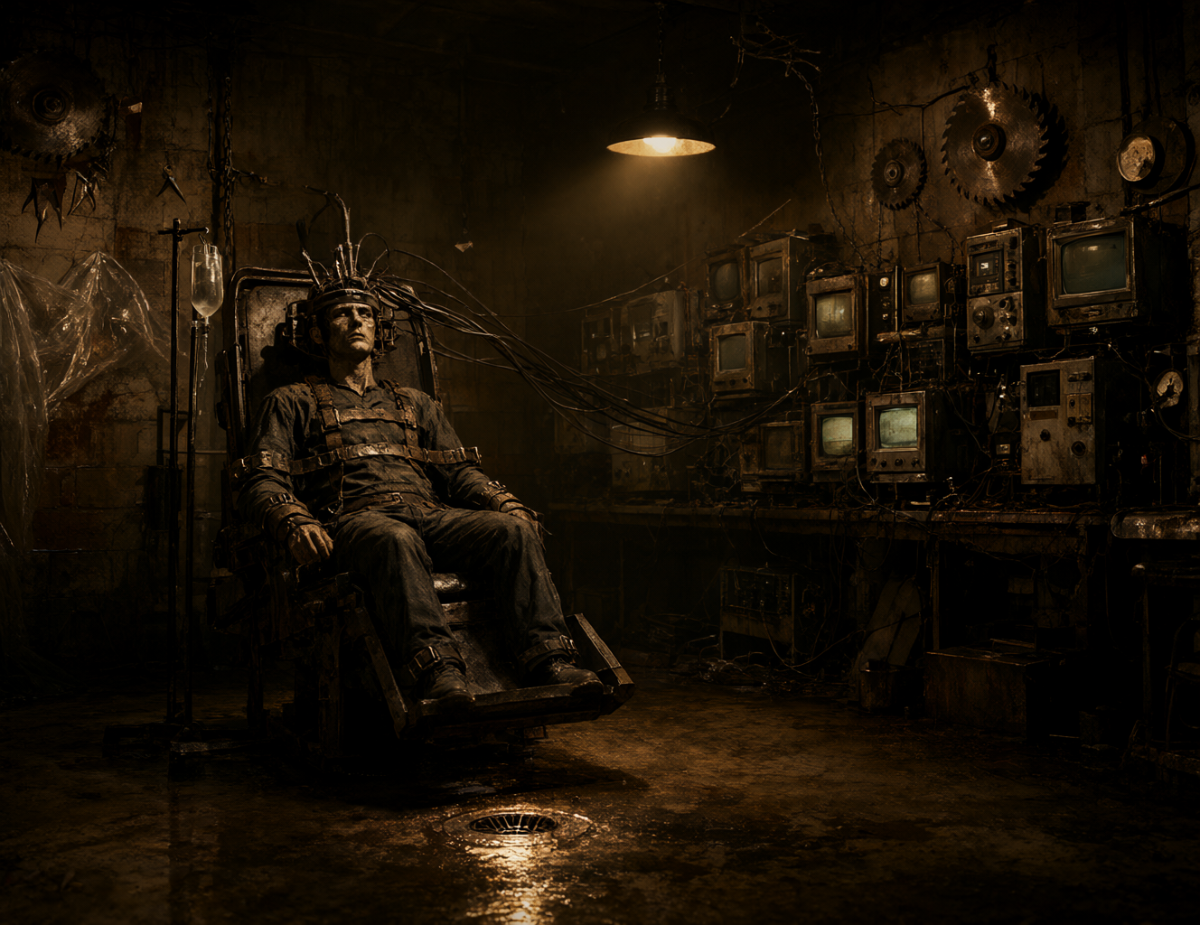 Pouyan, an android strapped into the experimental chair, graded by the current dose